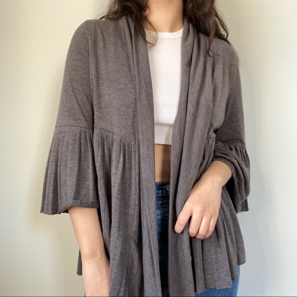 Grey Ruffle and Bell Sleeve Cardigan
